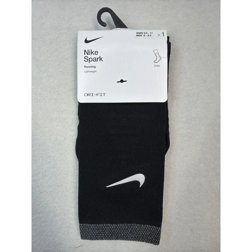 Nike Spark Lightweight Crew Socks Black Women 9.5-11 Men 8-9.5 NWT